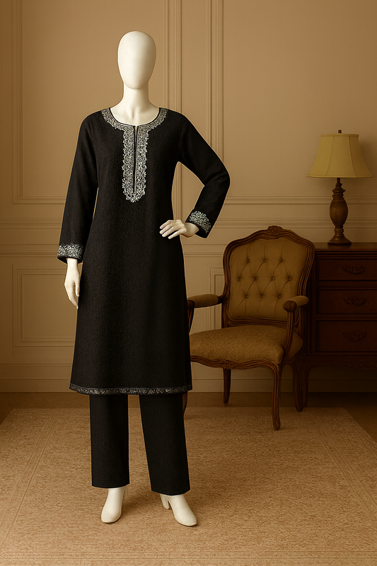 Black Embroidered 2-Piece Unstitched Suit– Classic, Powerful & Effortlessly Timeless