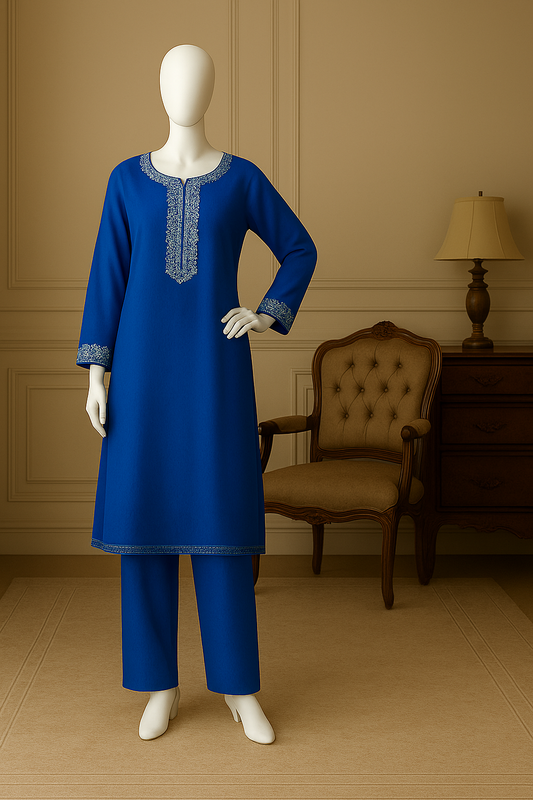 Elegant Sapphire Blue Embroidered 2-Piece Unstitched Suit – Timeless Style, Effortless Grace