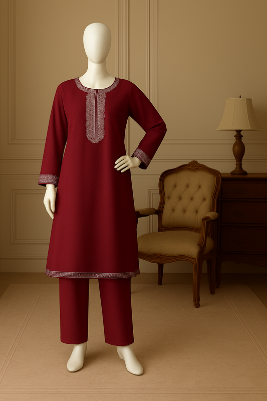 Maroon Embroidered 2-piece Unstitched Suit – Rich, Sophisticated & Timelessly Chic