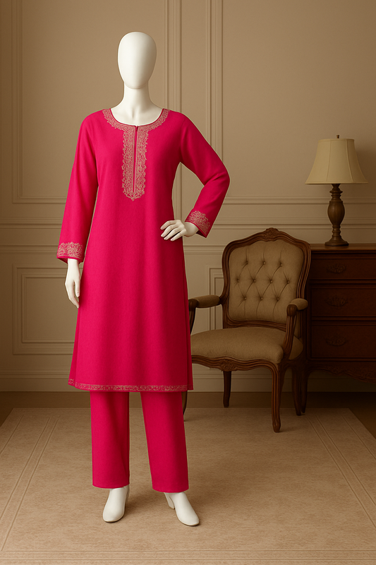 Shocking Pink Embroidered 2-Piece Unstitched Suit – Bold, Vibrant & Beautifully Feminine
